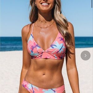 Kamoni Palm Print V Neck Crisscross Push-up Bikini Set